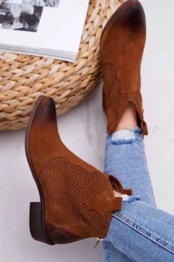 Botki Damskie Brązowe Skórzane Exquisite 1166