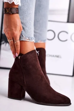 Botki Damskie Ciepłe Eko Zamsz Brązowe So Good