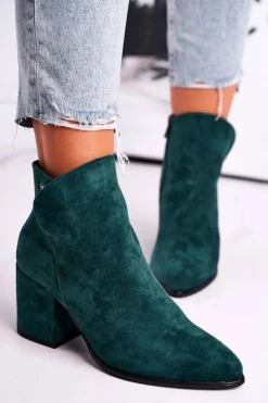 Botki Damskie Ciepłe Eko Zamsz Zielone So Good