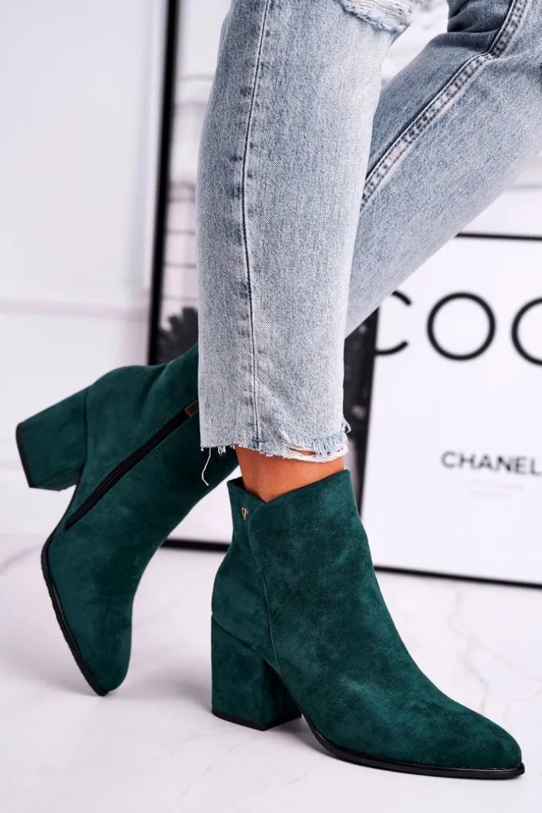 Botki Damskie Ciepłe Eko Zamsz Zielone So Good