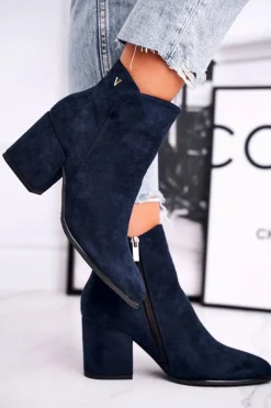 Botki Damskie Ciepłe Eko Zamsz Granatowe So Good