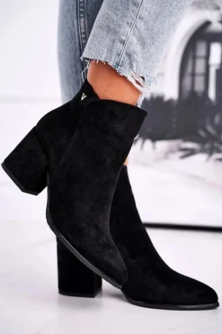 Botki Damskie Ciepłe Eko Zamsz Czarne So Good