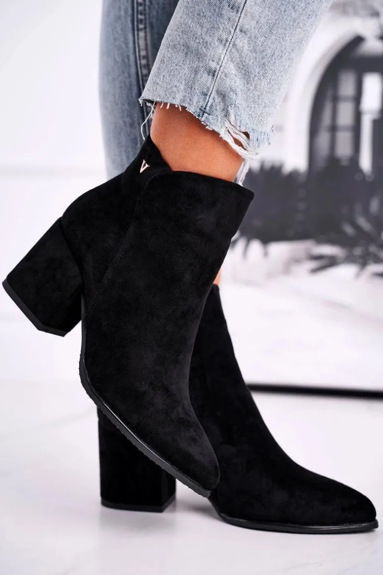 Botki Damskie Ciepłe Eko Zamsz Czarne So Good