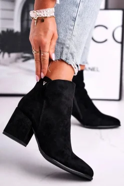 Botki Damskie Ciepłe Eko Zamsz Czarne So Good