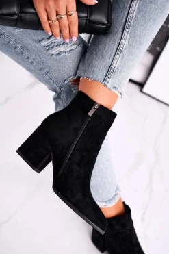 Botki Damskie Ciepłe Eko Zamsz Czarne So Good