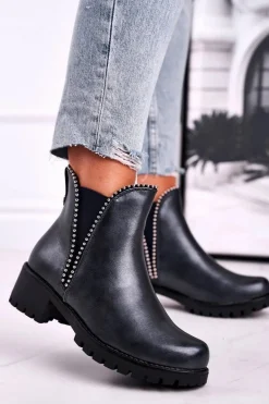 Botki Damskie Ciepłe Granatowe Starry