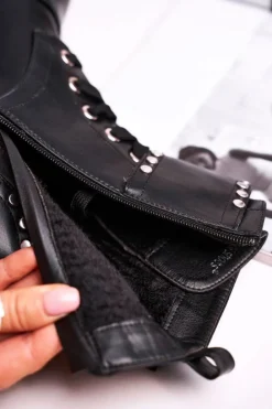 Botki Damskie Ciepłe Srebrne Nity Czarne Freed