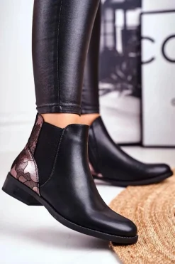 Botki Damskie Ciepłe Sztyblety Płaski Obcas Czarne Dibbo