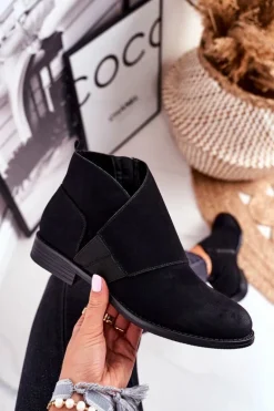 Botki Damskie Ciepłe Sztyblety Płaski Obcas Czarne Sirro