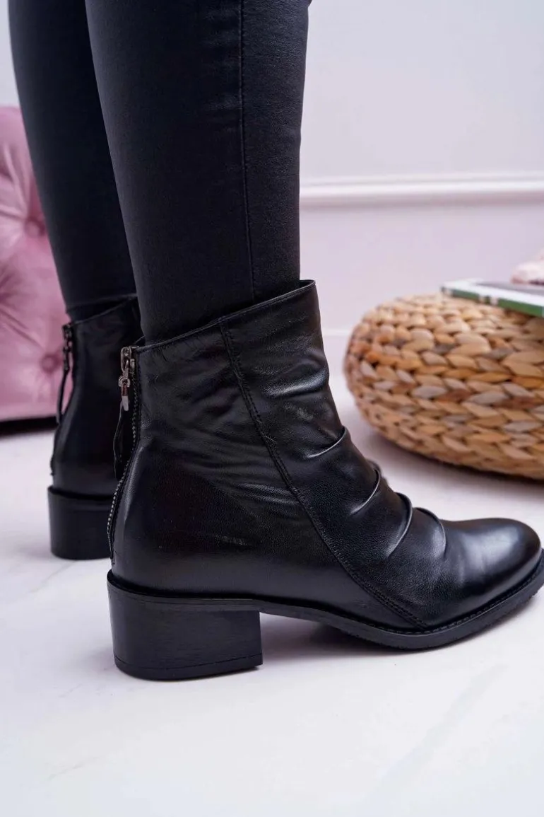 Botki Damskie Czarne Płaski Obcas Skóra Naturalna Laura Messi