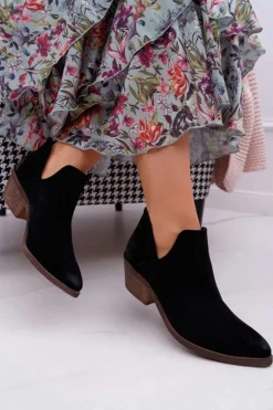 Botki Damskie Czarne Wiosenne Skórzane Anabella