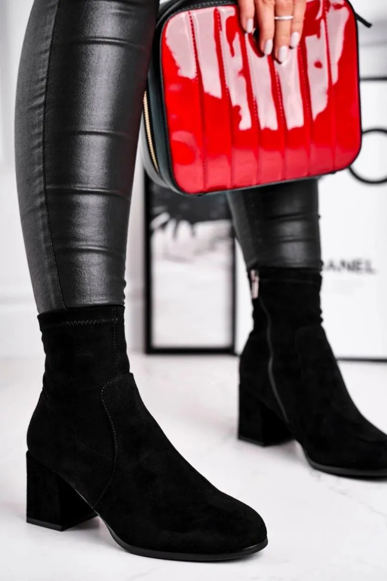 Botki Damskie Czarne Zamszowe Merducio