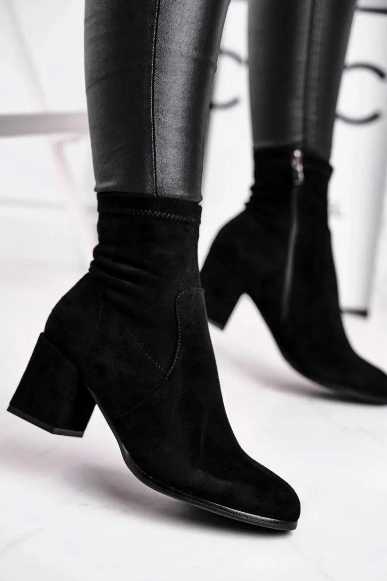 Botki Damskie Czarne Zamszowe Merducio