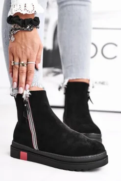Botki Damskie Dwa Suwaki Czarne Come Back