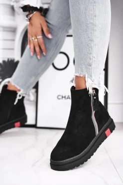 Botki Damskie Dwa Suwaki Czarne Come Back