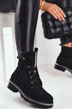 Botki Damskie Eko Zamsz Czarne Hundret Percent