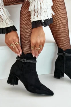 Botki Damskie Eko Zamszowe Na Słupku Z Noskami W Szpic Czarne Terivannes