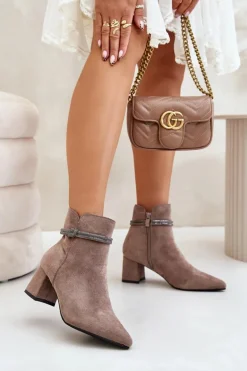 Botki Damskie Eko Zamszowe Na Słupku Z Noskami W Szpic Brązowe Terivannes