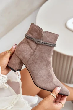 Botki Damskie Eko Zamszowe Na Słupku Z Noskami W Szpic Brązowe Terivannes