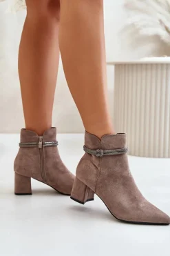 Botki Damskie Eko Zamszowe Na Słupku Z Noskami W Szpic Brązowe Terivannes