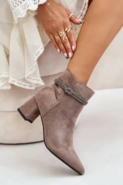 Botki Damskie Eko Zamszowe Na Słupku Z Noskami W Szpic Brązowe Terivannes