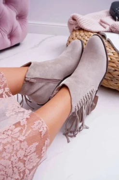 Botki Damskie Kowbojki Beżowe Agnes