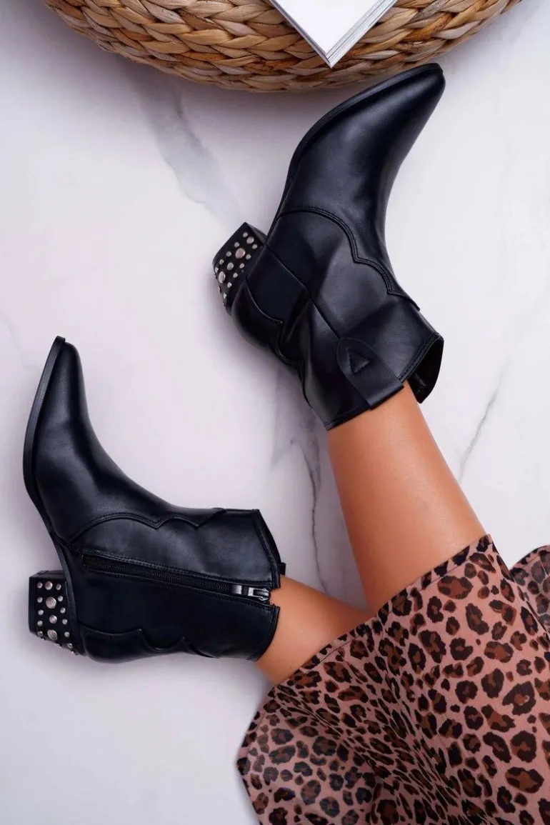 Botki Damskie Kowbojki Czarne Cliff