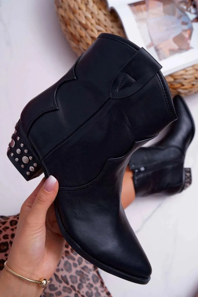 Botki Damskie Kowbojki Czarne Cliff