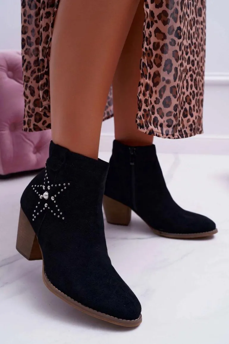 Botki Damskie Kowbojki Czarne Cowber