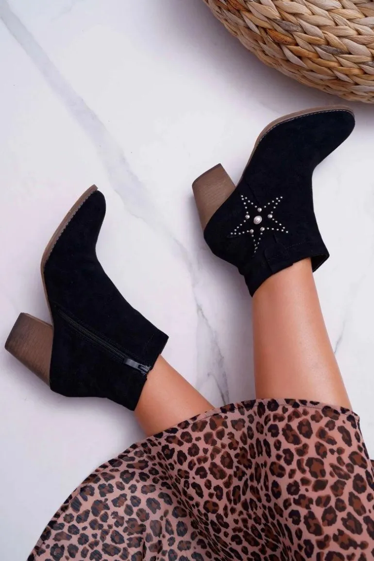 Botki Damskie Kowbojki Czarne Cowber