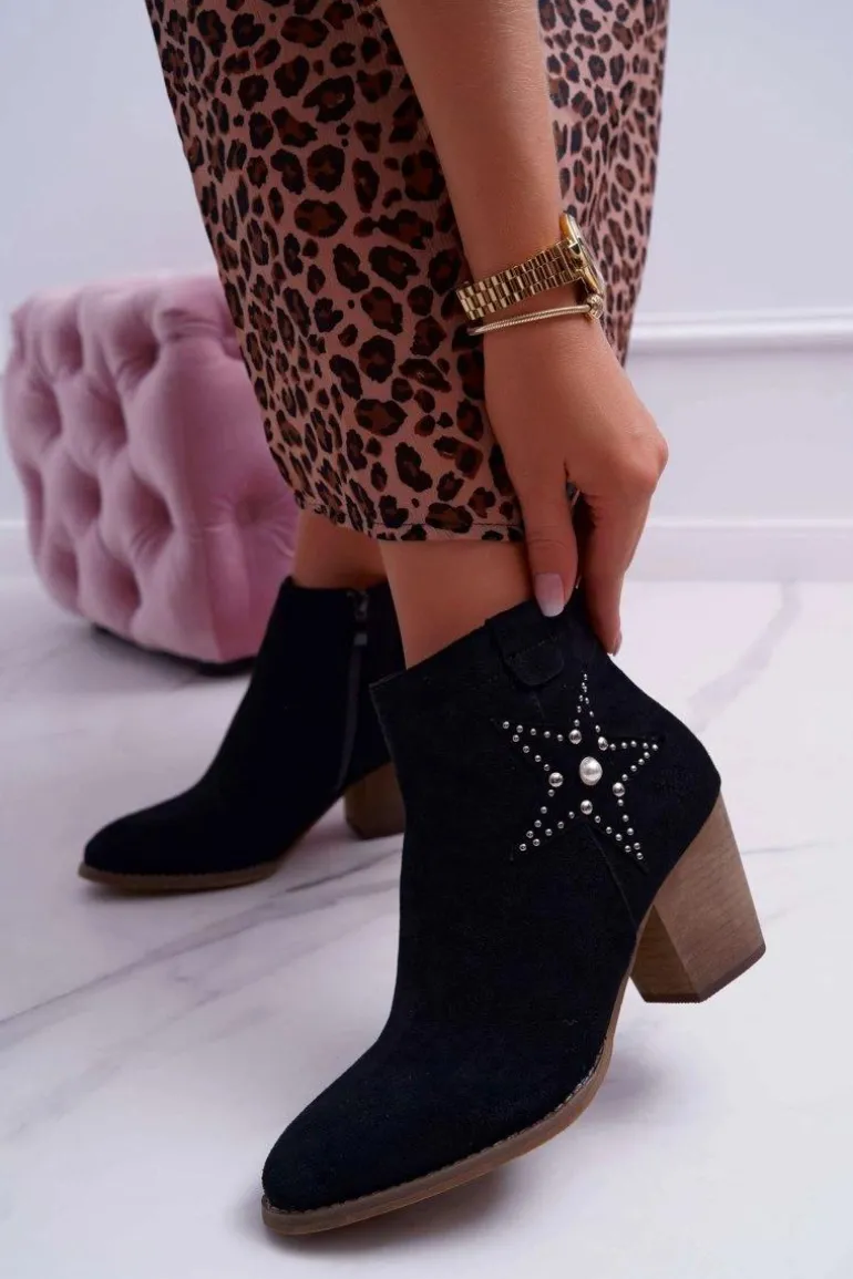 Botki Damskie Kowbojki Czarne Cowber