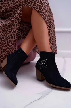 Botki Damskie Kowbojki Czarne Cowber