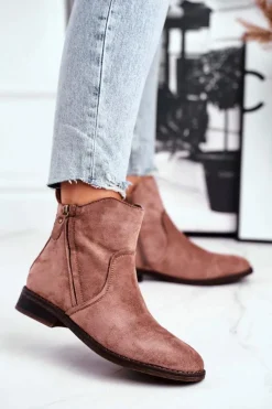 Botki Damskie Kowbojki Płaski Obcas Khaki Plemmi