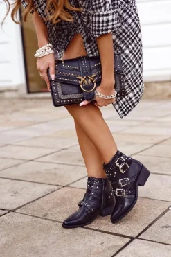 Botki Damskie Kowbojki z Klamrami Czarne West