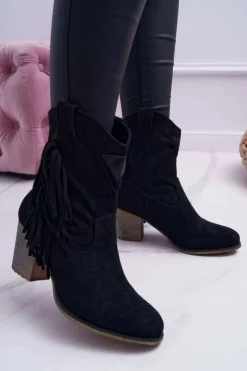 Botki Damskie Kowbojki z Klamrą Czarne Marciapo