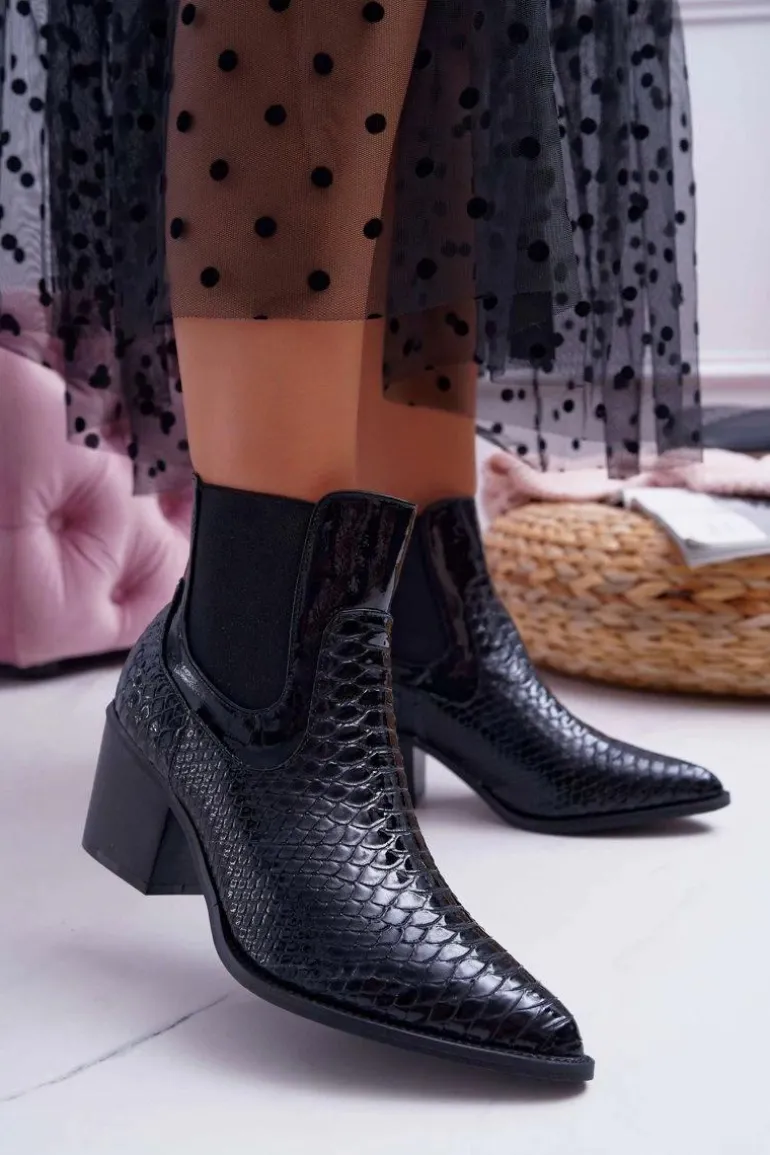 Botki Damskie Lakierowane Wsuwane Czarne Dorine