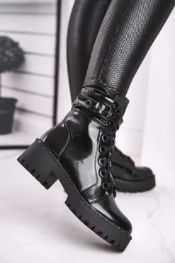 Botki Damskie Lakierowane Czarne Head Up