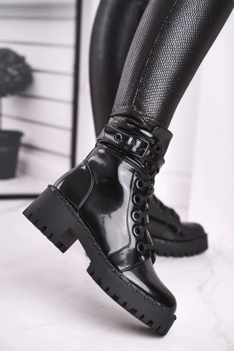 Botki Damskie Lakierowane Czarne Head Up