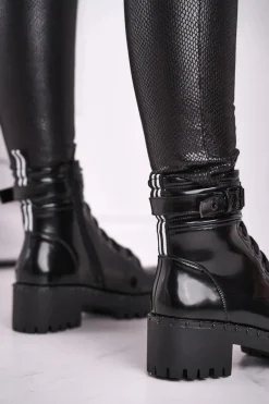 Botki Damskie Lakierowane Czarne Head Up