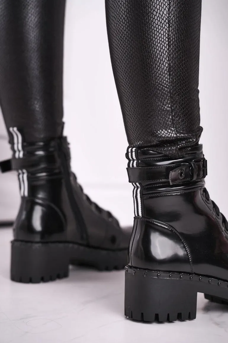 Botki Damskie Lakierowane Czarne Head Up