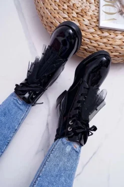 Botki Damskie Lakierowane Płaskie Czarne Barski 39-2