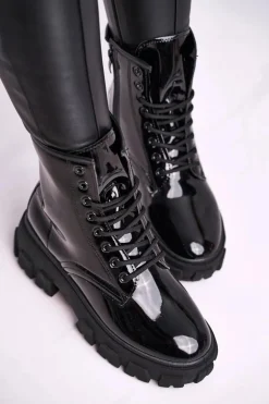 Botki Damskie Lakierowane Trapery Czarne Linzo