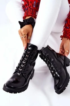 Botki Damskie Lakierowane Czarne Myroe