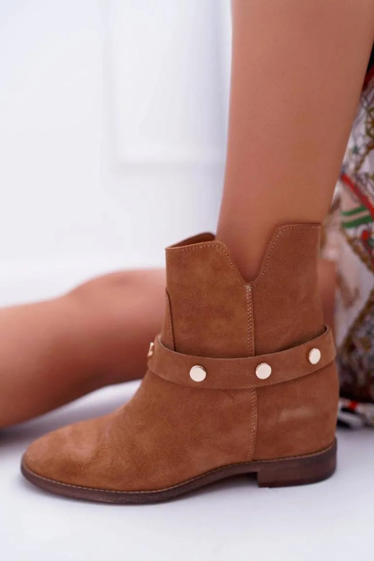 Botki Damskie Laura Messi 1890 Skóra Zamsz Camel Darmah