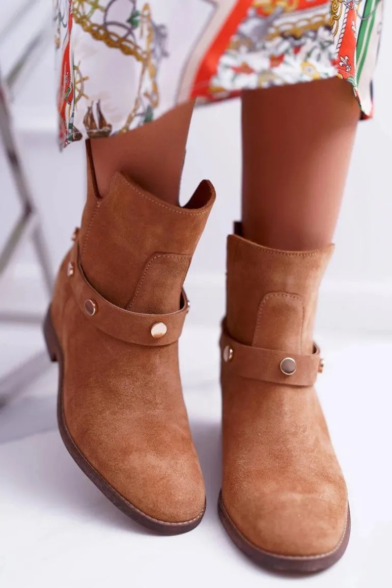 Botki Damskie Laura Messi 1890 Skóra Zamsz Camel Darmah