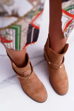Botki Damskie Laura Messi 1890 Skóra Zamsz Camel Darmah