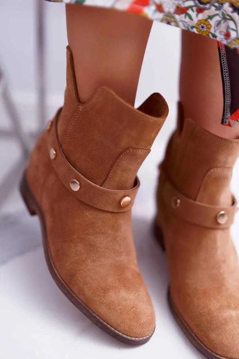 Botki Damskie Laura Messi 1890 Skóra Zamsz Camel Darmah