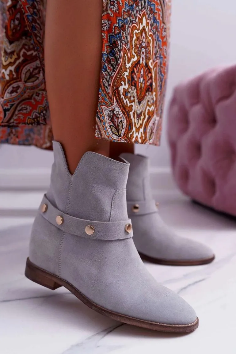 Botki Damskie Laura Messi 1890 Skóra Zamsz Szare Darmah