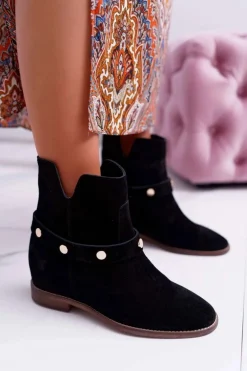 Botki Damskie Laura Messi 1890 Skóra Zamsz Czarne Darmah