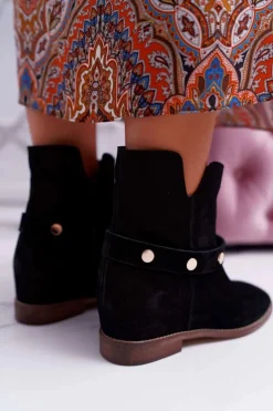 Botki Damskie Laura Messi 1890 Skóra Zamsz Czarne Darmah